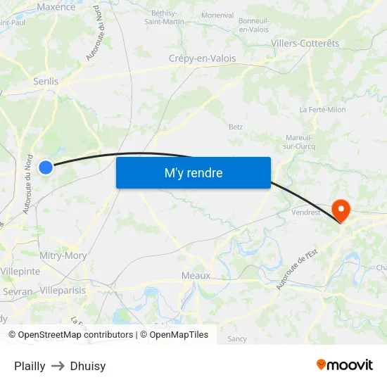 Plailly to Dhuisy map