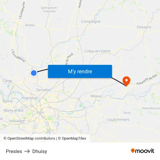 Presles to Dhuisy map