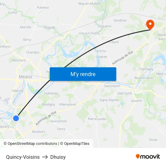 Quincy-Voisins to Dhuisy map