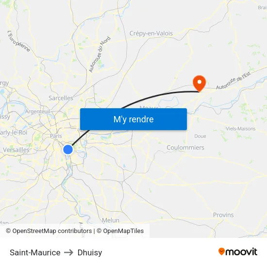 Saint-Maurice to Dhuisy map
