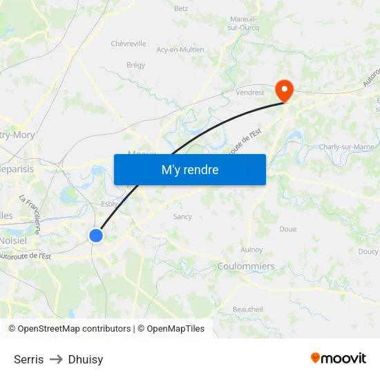 Serris to Dhuisy map