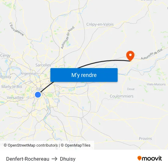 Denfert-Rochereau to Dhuisy map