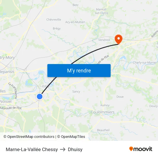 Marne-La-Vallée Chessy to Dhuisy map