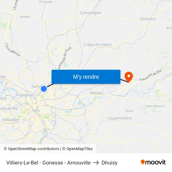 Villiers-Le-Bel - Gonesse - Arnouville to Dhuisy map