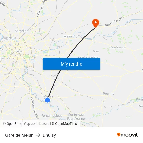 Gare de Melun to Dhuisy map