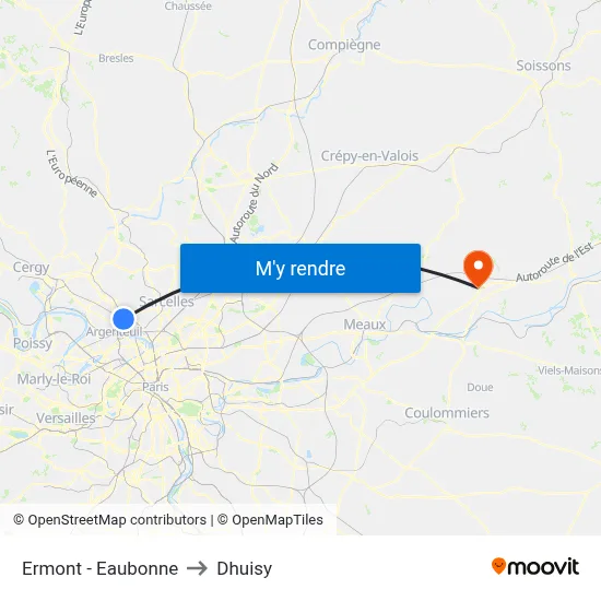 Ermont - Eaubonne to Dhuisy map