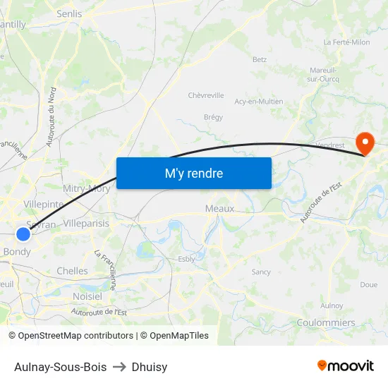 Aulnay-Sous-Bois to Dhuisy map