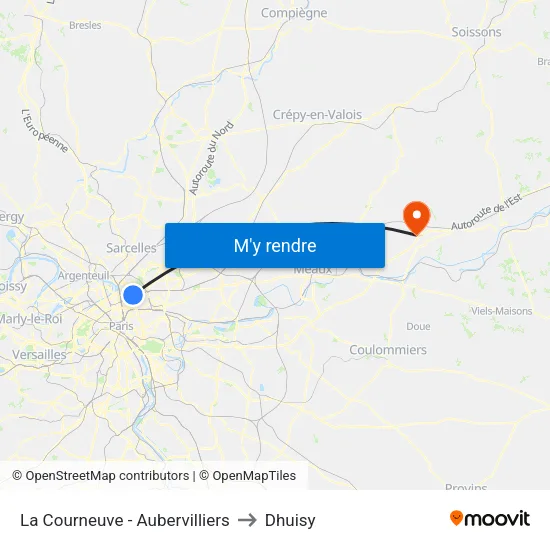 La Courneuve - Aubervilliers to Dhuisy map