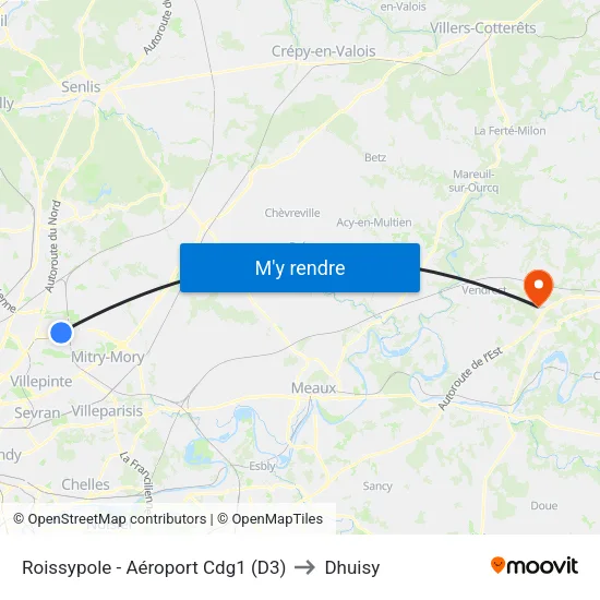Roissypole - Aéroport Cdg1 (D3) to Dhuisy map
