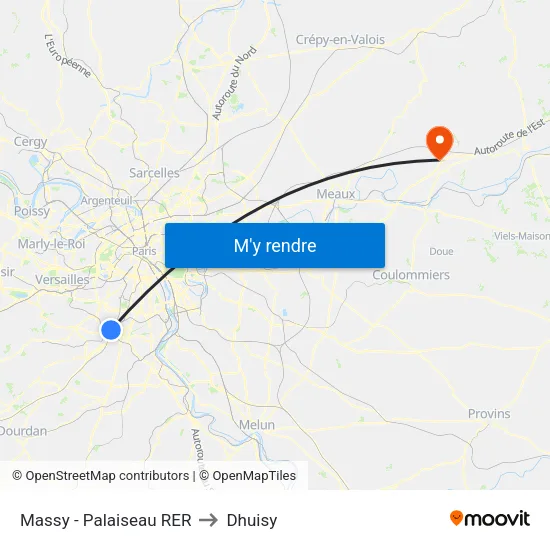 Massy - Palaiseau RER to Dhuisy map