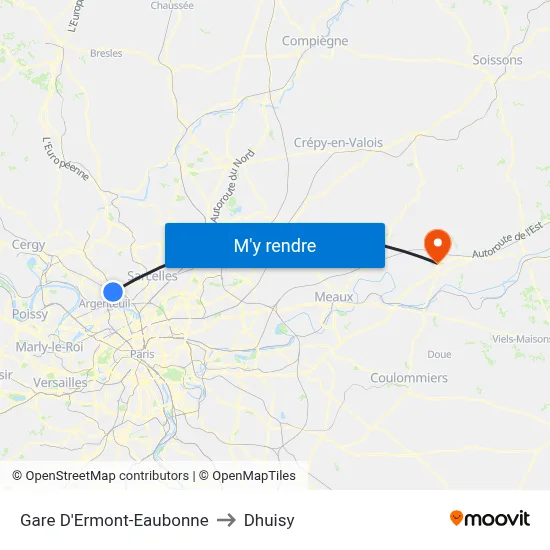 Gare D'Ermont-Eaubonne to Dhuisy map