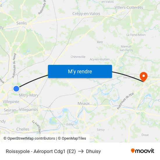 Roissypole - Aéroport Cdg1 (E2) to Dhuisy map