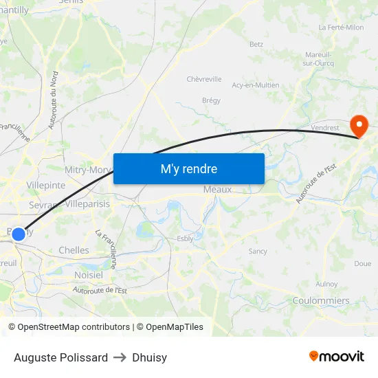 Auguste Polissard to Dhuisy map