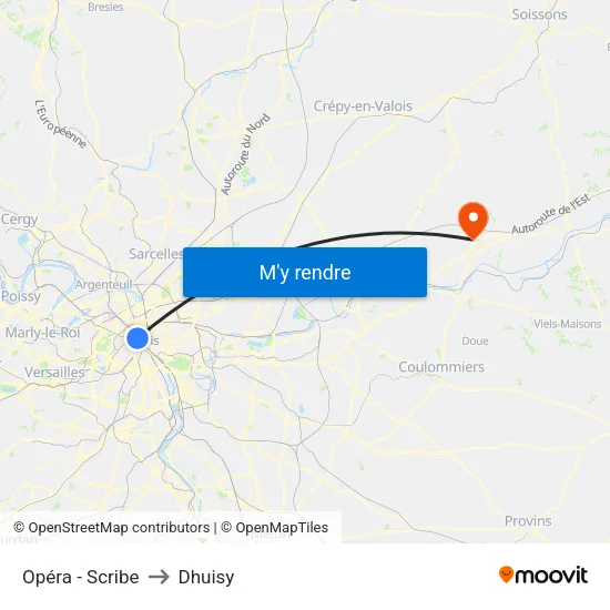 Opéra - Scribe to Dhuisy map