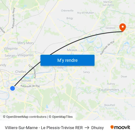 Villiers-Sur-Marne - Le Plessis-Trévise RER to Dhuisy map