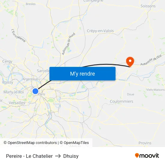 Pereire - Le Chatelier to Dhuisy map