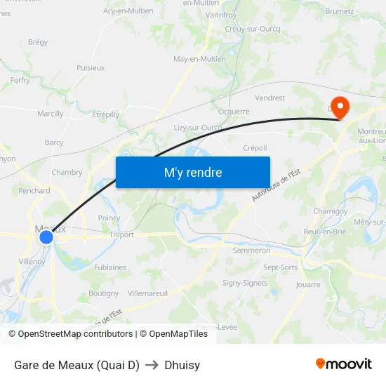 Gare de Meaux (Quai D) to Dhuisy map