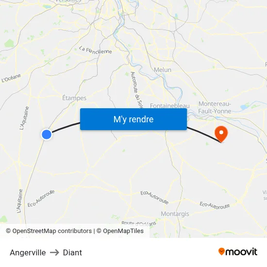 Angerville to Diant map