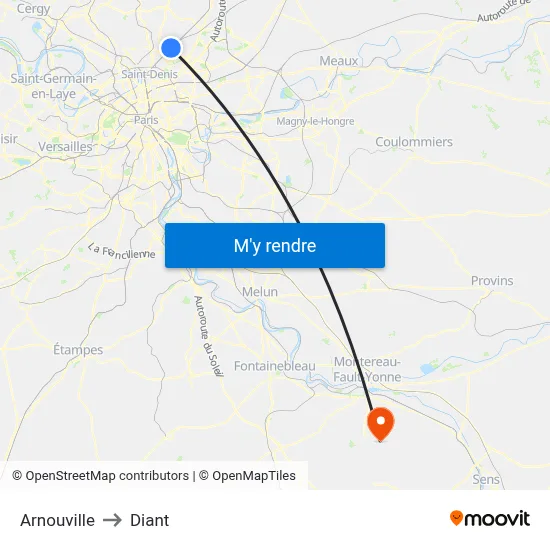 Arnouville to Diant map