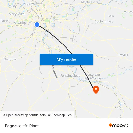 Bagneux to Diant map