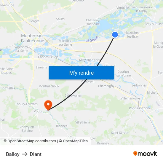 Balloy to Diant map