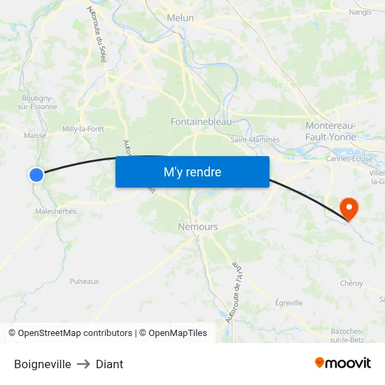Boigneville to Diant map