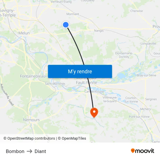 Bombon to Diant map