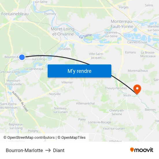 Bourron-Marlotte to Diant map