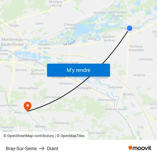 Bray-Sur-Seine to Diant map