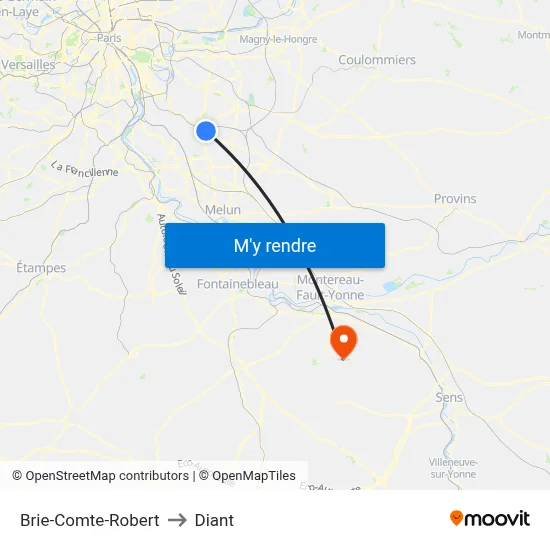 Brie-Comte-Robert to Diant map