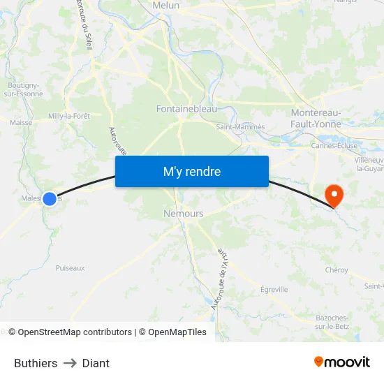 Buthiers to Diant map