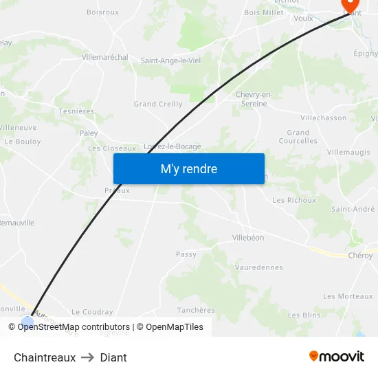 Chaintreaux to Diant map
