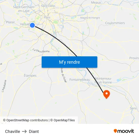 Chaville to Diant map