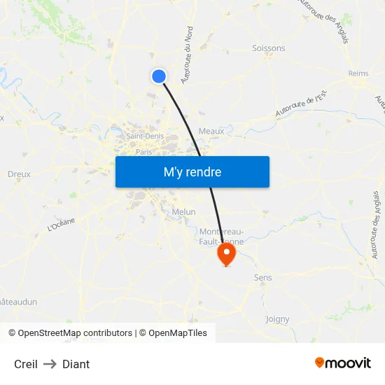 Creil to Diant map
