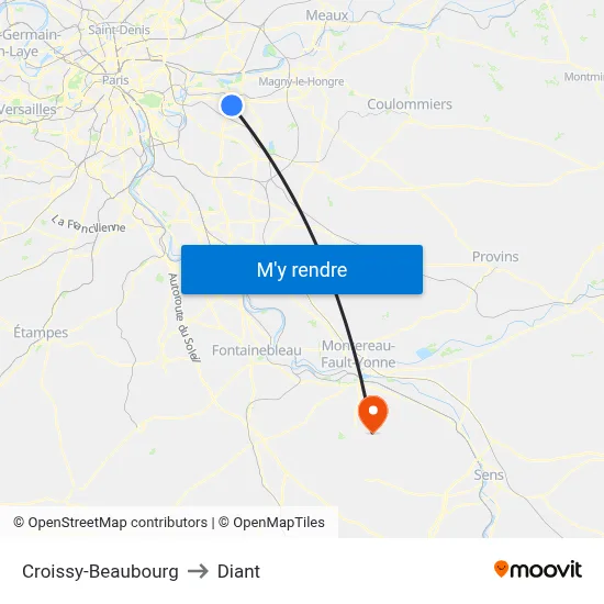 Croissy-Beaubourg to Diant map