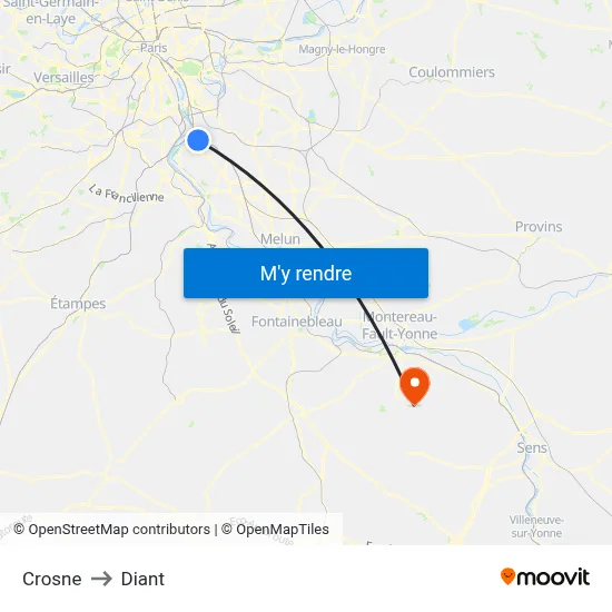 Crosne to Diant map