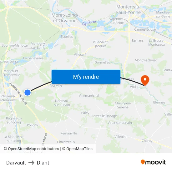 Darvault to Diant map