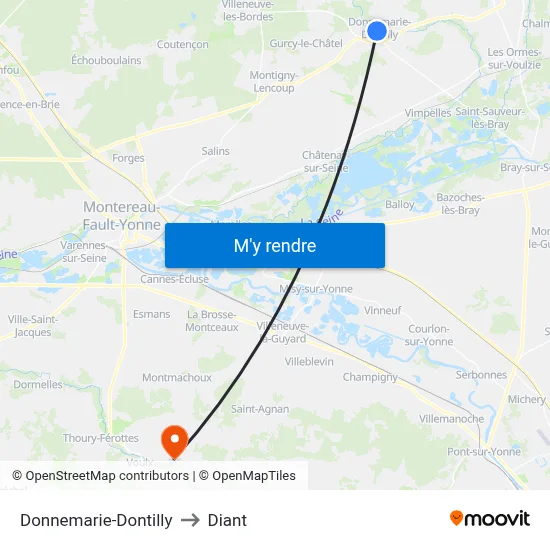 Donnemarie-Dontilly to Diant map