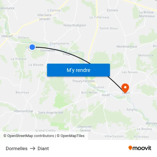 Dormelles to Diant map