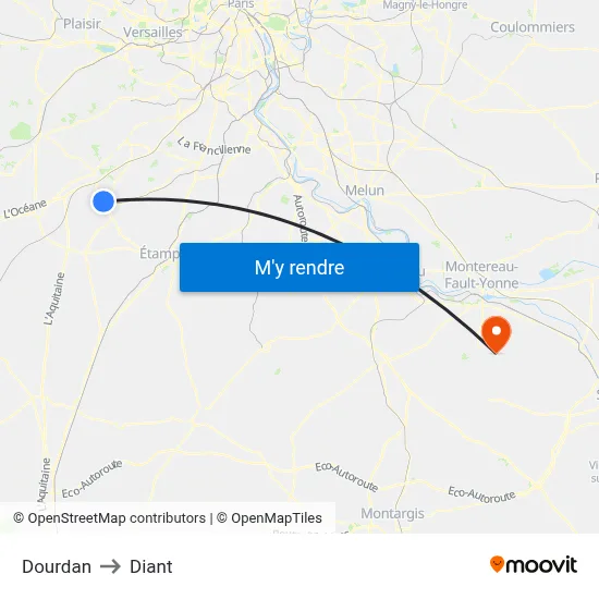 Dourdan to Diant map