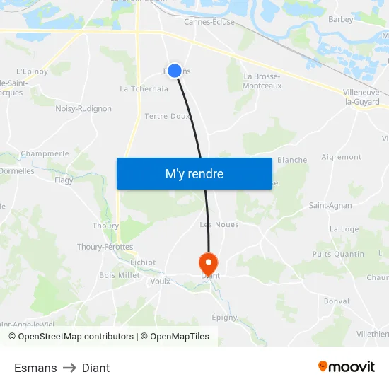 Esmans to Diant map