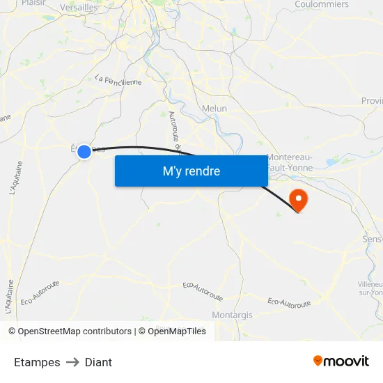 Etampes to Diant map