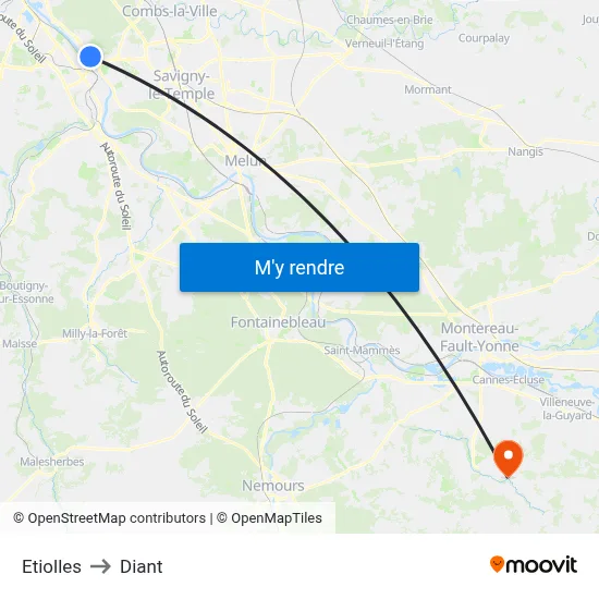 Etiolles to Diant map