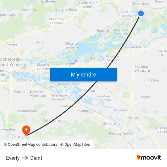 Everly to Diant map
