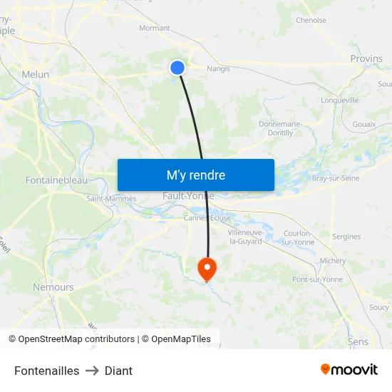 Fontenailles to Diant map