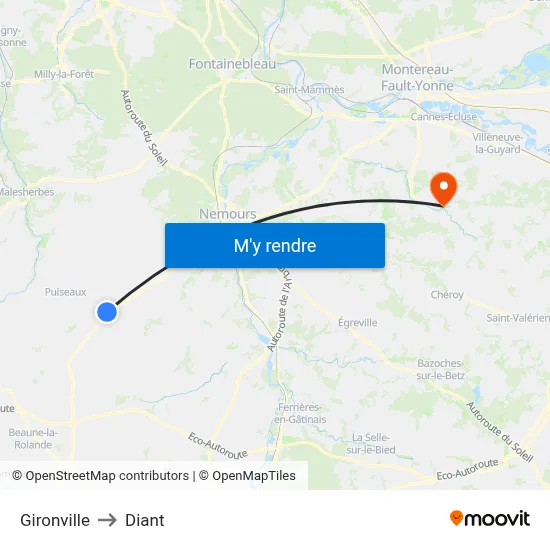 Gironville to Diant map