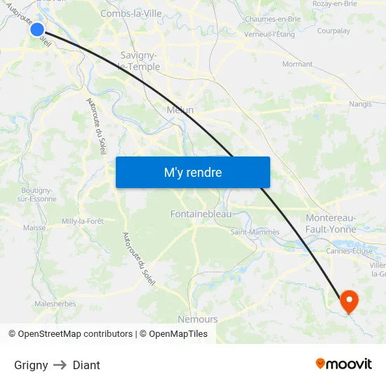 Grigny to Diant map