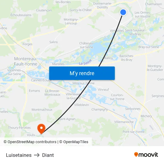 Luisetaines to Diant map