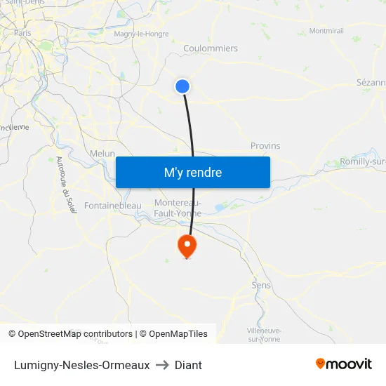 Lumigny-Nesles-Ormeaux to Diant map