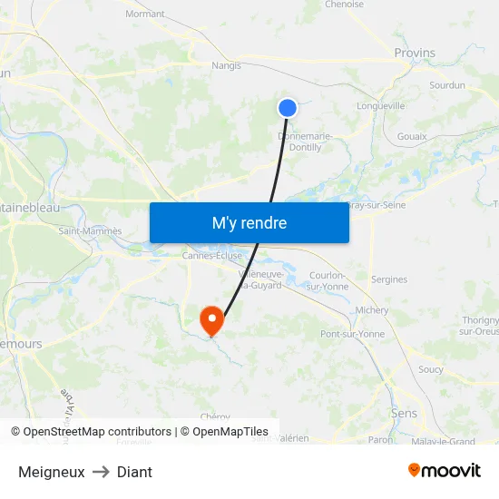 Meigneux to Diant map